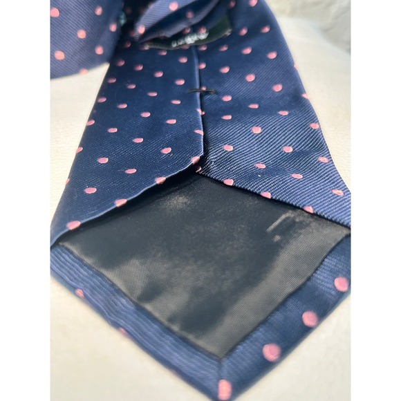 J.Crew Silk Necktie Pink Polka Dot Navy‎ Blue Business Career Tie - Picture 4 of 6